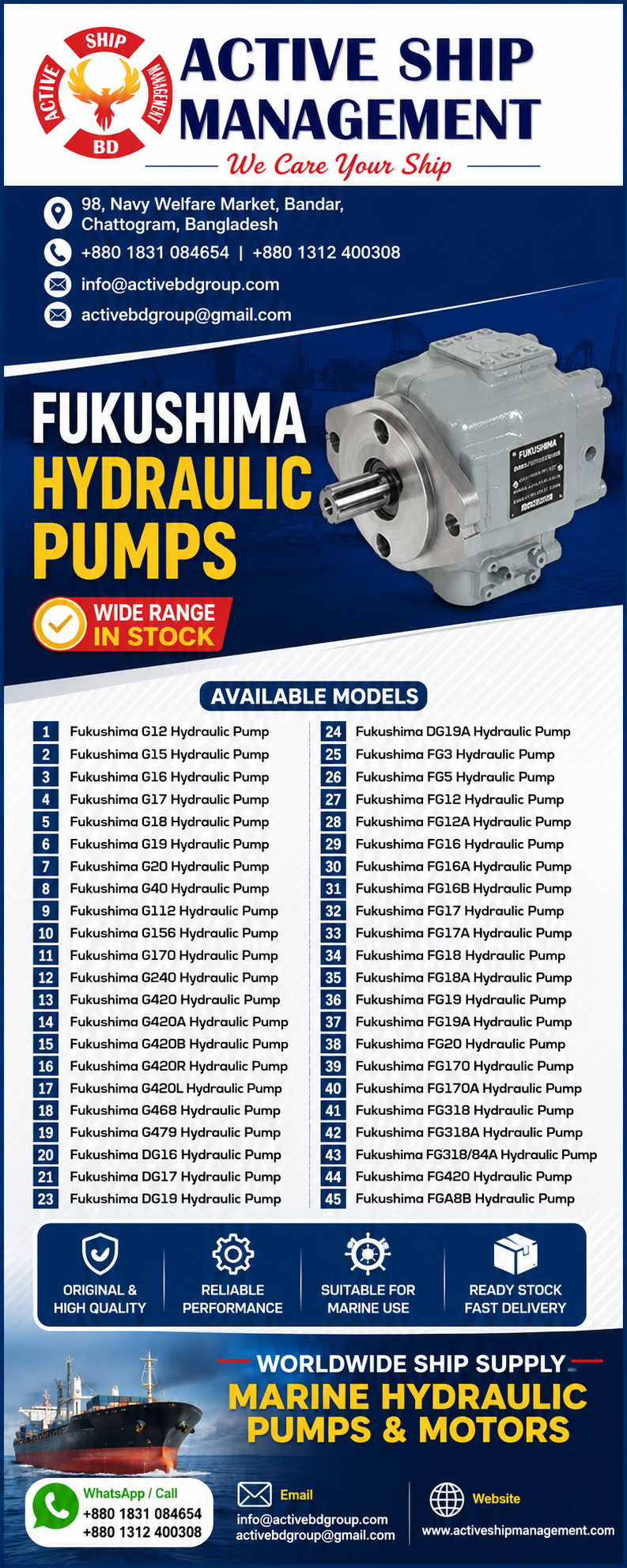 Fukushima Hydraulic Pumps stock — Active Ship Management